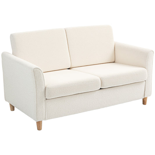 Two-Seat Upholstered Sofa with Wood Legs, Cream White
