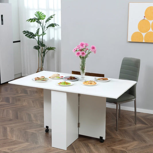 Extendable Dining Table with Storage Shelves and Rolling Wheels