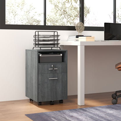Small Filing Cabinet with 2 Drawers, Lockable Home Office Storage Cabinets on Wheels for A4, Letter Size, Grey