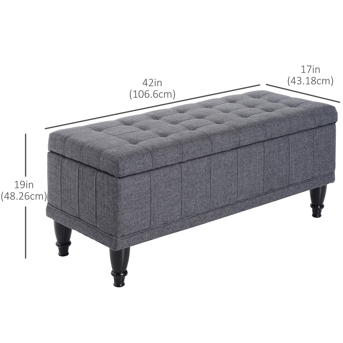 Tufted Storage Ottoman Bench with Soft-Close Lid, Grey