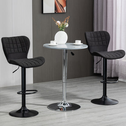 Adjustable Swivel Bar Stools with Linen Upholstery and Footrest, Black (Set of 2)
