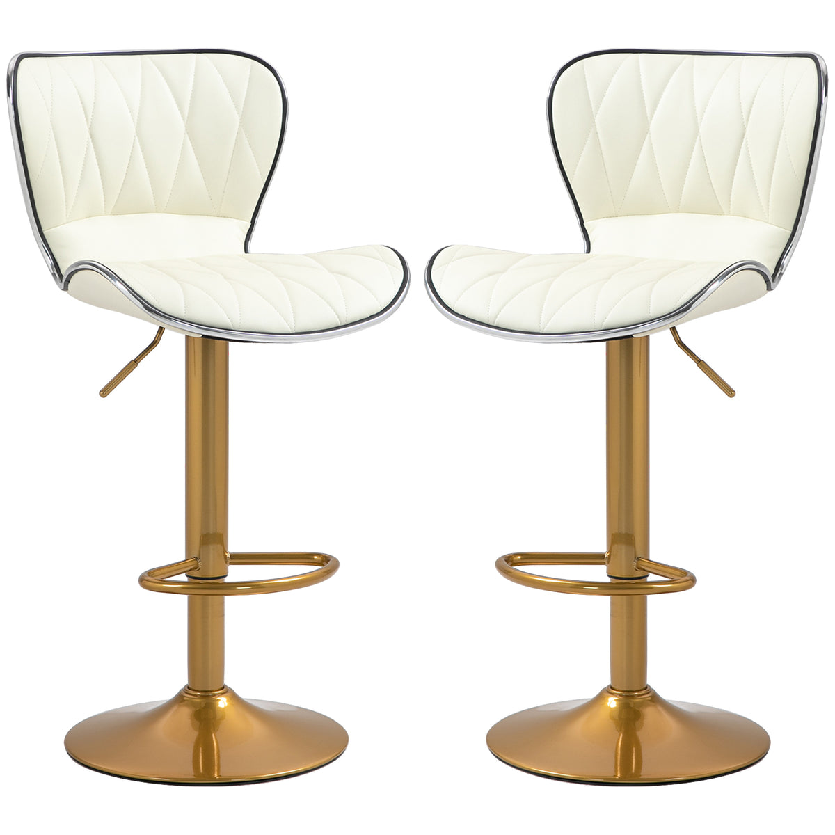 Adjustable Swivel Bar Stools with PU Leather Upholstery, Cream White (Set of 2)