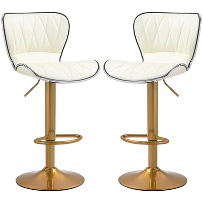 Adjustable Swivel Bar Stools with PU Leather Upholstery, Cream White (Set of 2)