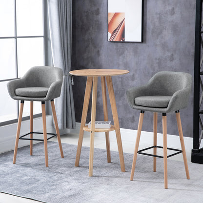 Bar Stools with Linen Fabric and Beech Wood Legs, Gray (Set of 2)