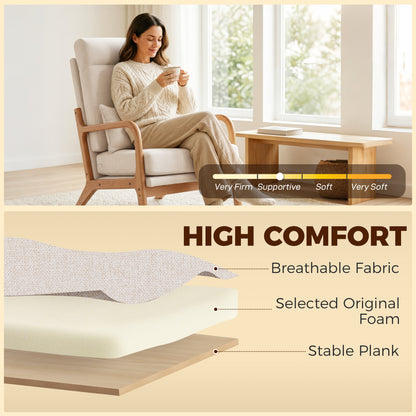 Upholstered Accent Chair with Wood Legs, Cream White