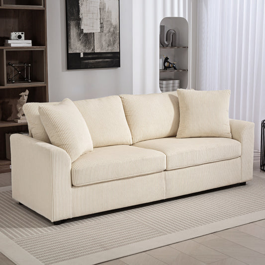Corduroy Sofa with Pocket Springs, Cream White