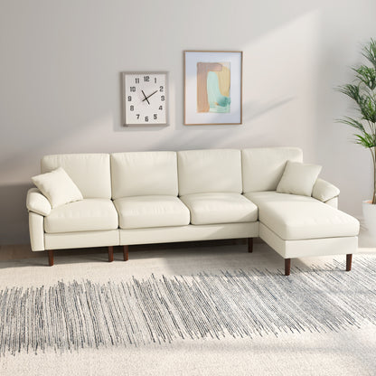 L-Shaped Sectional Sofa with Reversible Chaise and Pillows, Cream White