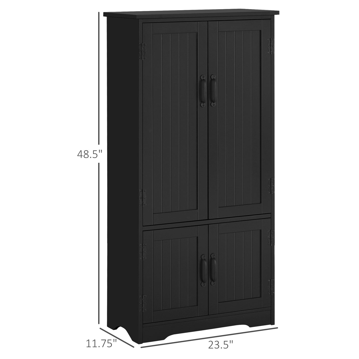 4-Door Storage Cabinet with Adjustable Shelves, 48" Tall Pantry Organizer, Black