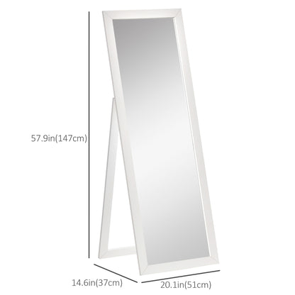 Full Length Rectangular Mirror with White Frame, 58" x 20", Floor Standing Design