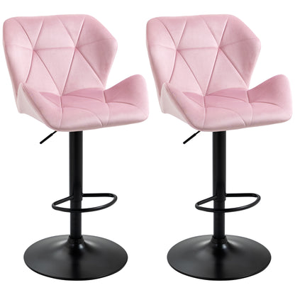 Velvet-Touch Adjustable Height Bar Stools with Diamond Tufting, Pink (Set of 2)