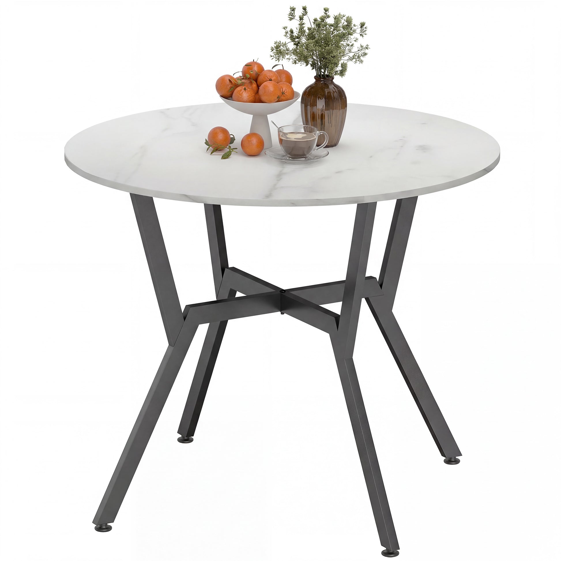 Modern Bar Table with Metal Frame, Marble White
