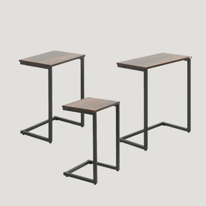 C-Shaped Nesting Side Table Set of 3 with Steel Frame - Vintage Brown