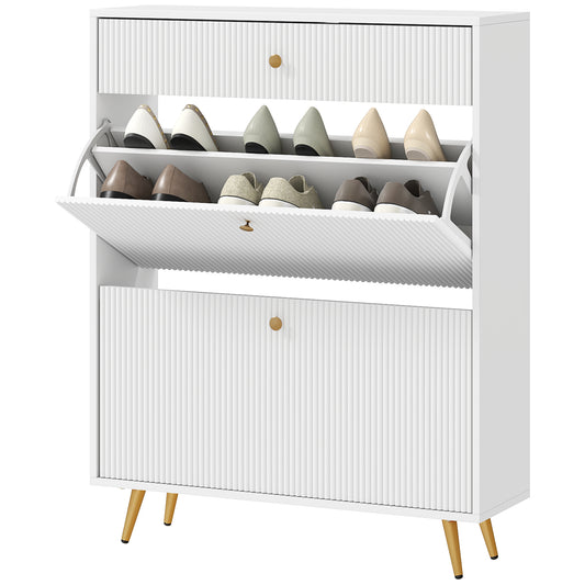 Wave-Front Shoe Storage Cabinet, for 12 Pairs, White