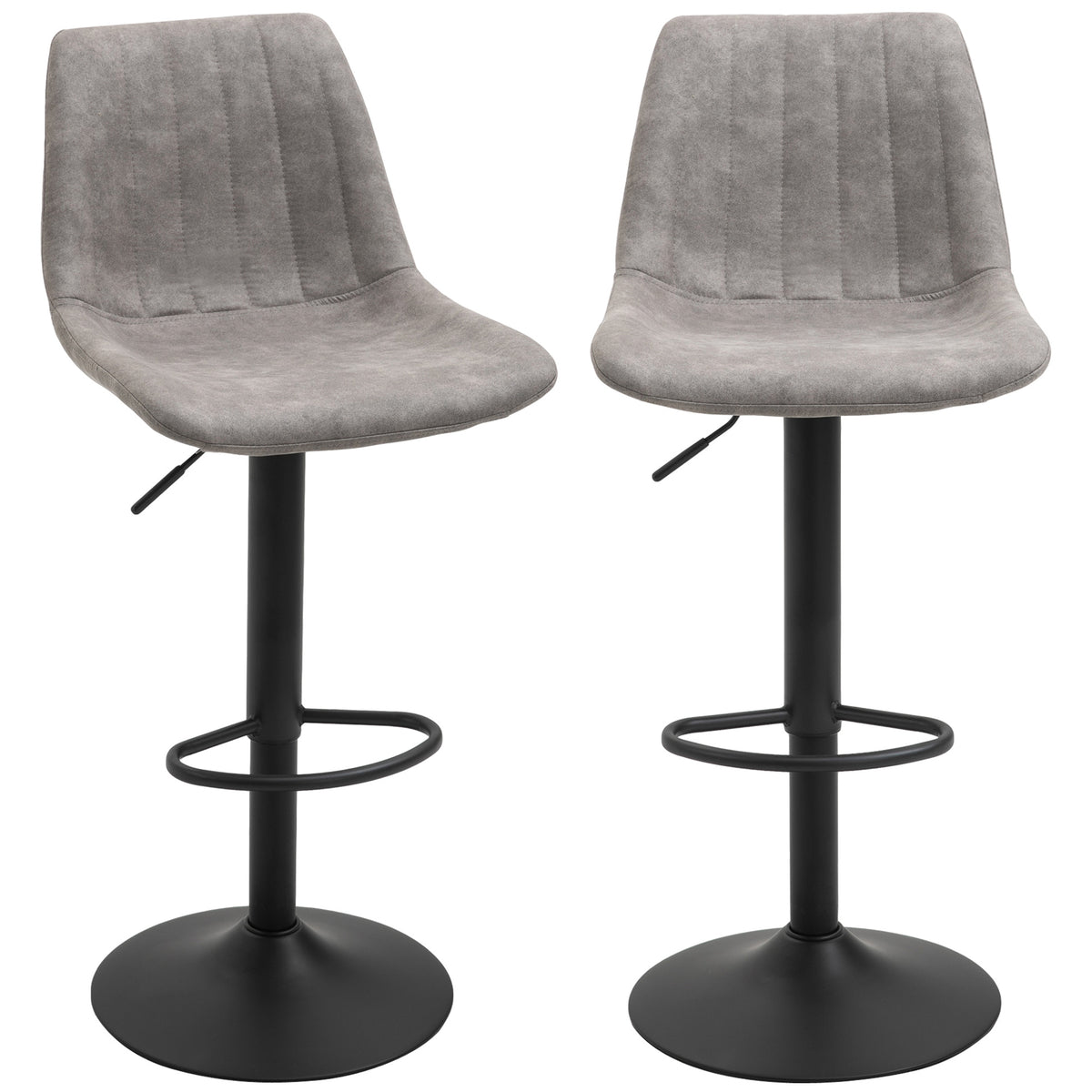 Adjustable Swivel Bar Stools with Leathaire Upholstery and Footrest, Grey (Set of 2)
