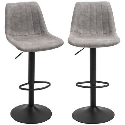 Adjustable Swivel Bar Stools with Leathaire Upholstery and Footrest, Grey (Set of 2)