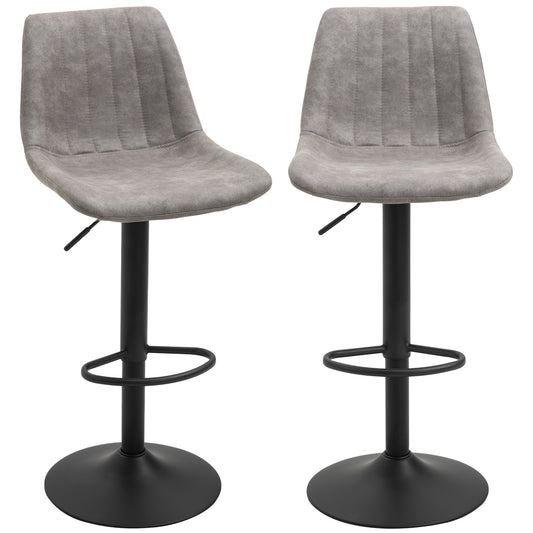 Adjustable Swivel Bar Stools with Leathaire Upholstery and Footrest, Grey (Set of 2)