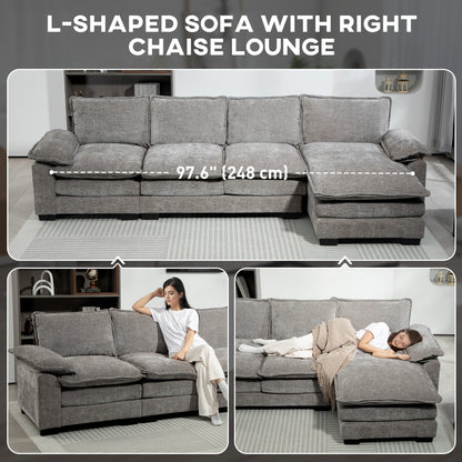 Chenille L-Shaped Sofa with Chaise Lounge, Grey