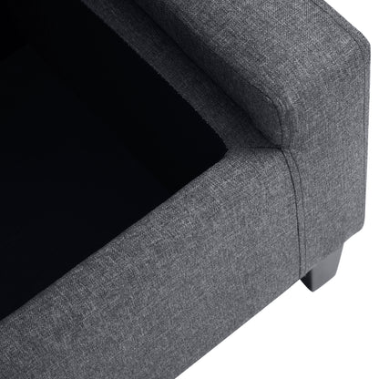 Linen Upholstered Storage Ottoman Bench with Tufted Design, Dark Gray