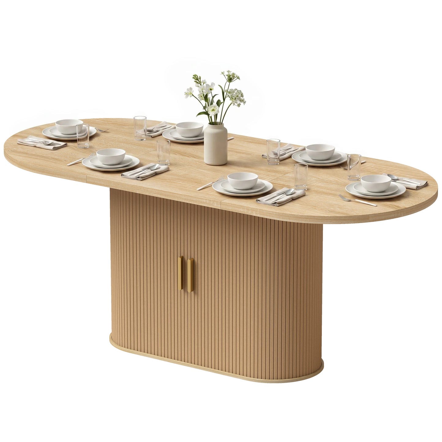 Extendable Dining Table for 6-8 People, Natural Wood