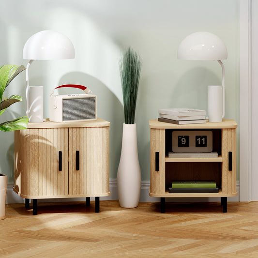 Nordic Nightstands with Sliding Shutter Doors, Oak (Set of 2)
