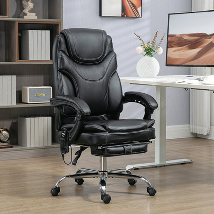 6-Point Vibration Massage Office Chair with Heating and Footrest, Black