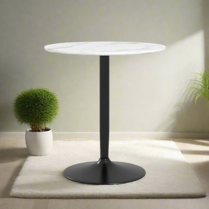 Round Dining Table with Steel Pedestal Base - White Marble