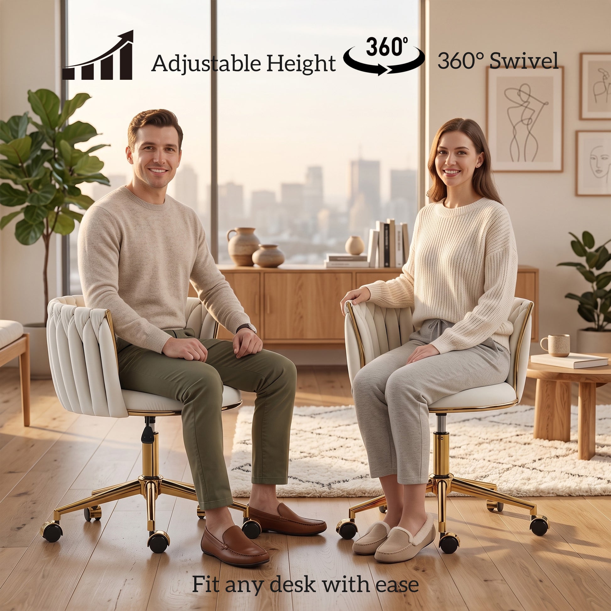 Armless Cross-Legged Office Chair, Cream White