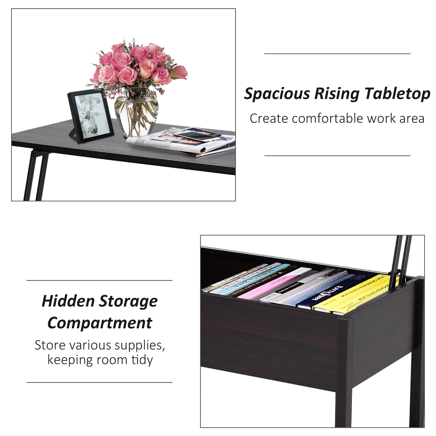 39" Lift Top Coffee Table with Hidden Storage, Coffee