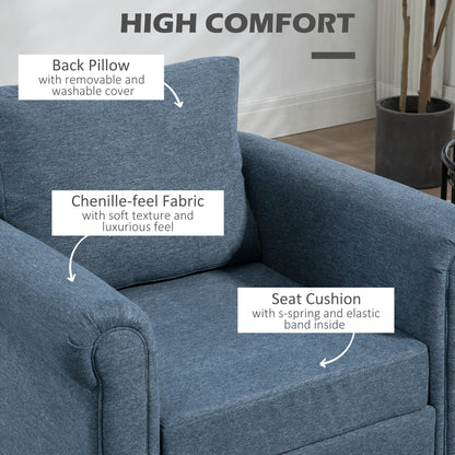 Vintage Armchair, Upholstered Accent Chair with Rolled Arms, Dark Blue