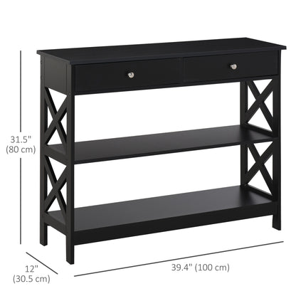 39" Console Table with X-Frame Design and Storage Drawers, Black