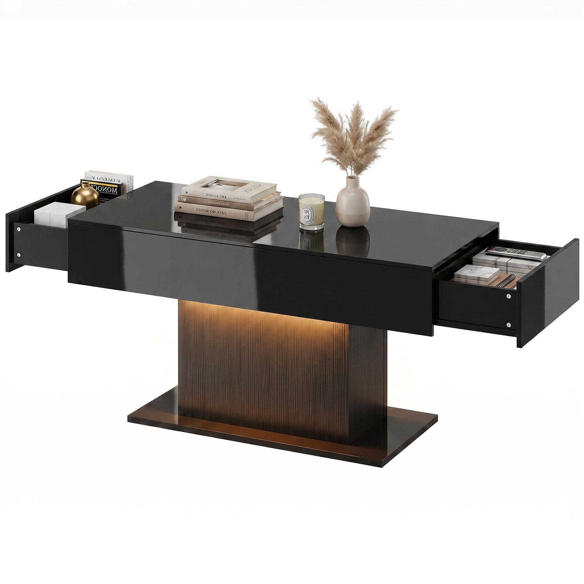 High Gloss LED Coffee Table with Storage, Black