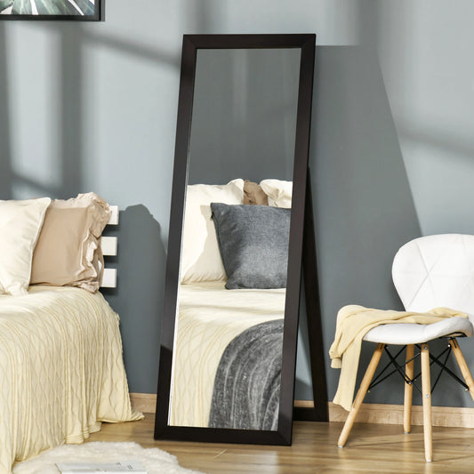 Full Length Rectangular Mirror with Brown Frame, 58" x 20", Floor Standing Design