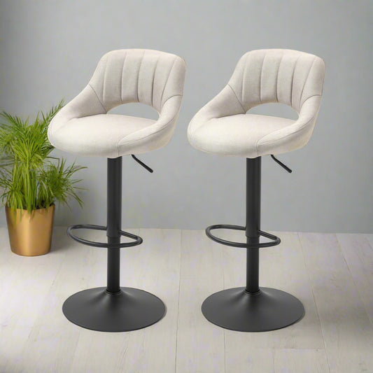 Adjustable Height Swivel Bar Stools with Linen Upholstery, Cream (Set of 2)
