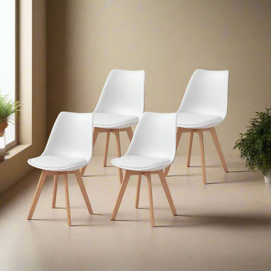 Modern Dining Chairs Set of 4 with PU Leather Cushions - White