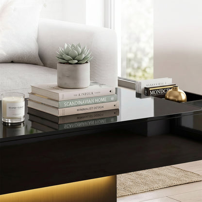 High Gloss LED Coffee Table with Storage, Black