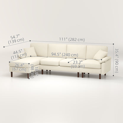 L-Shaped Sectional Sofa with Reversible Chaise and Pillows, Cream White