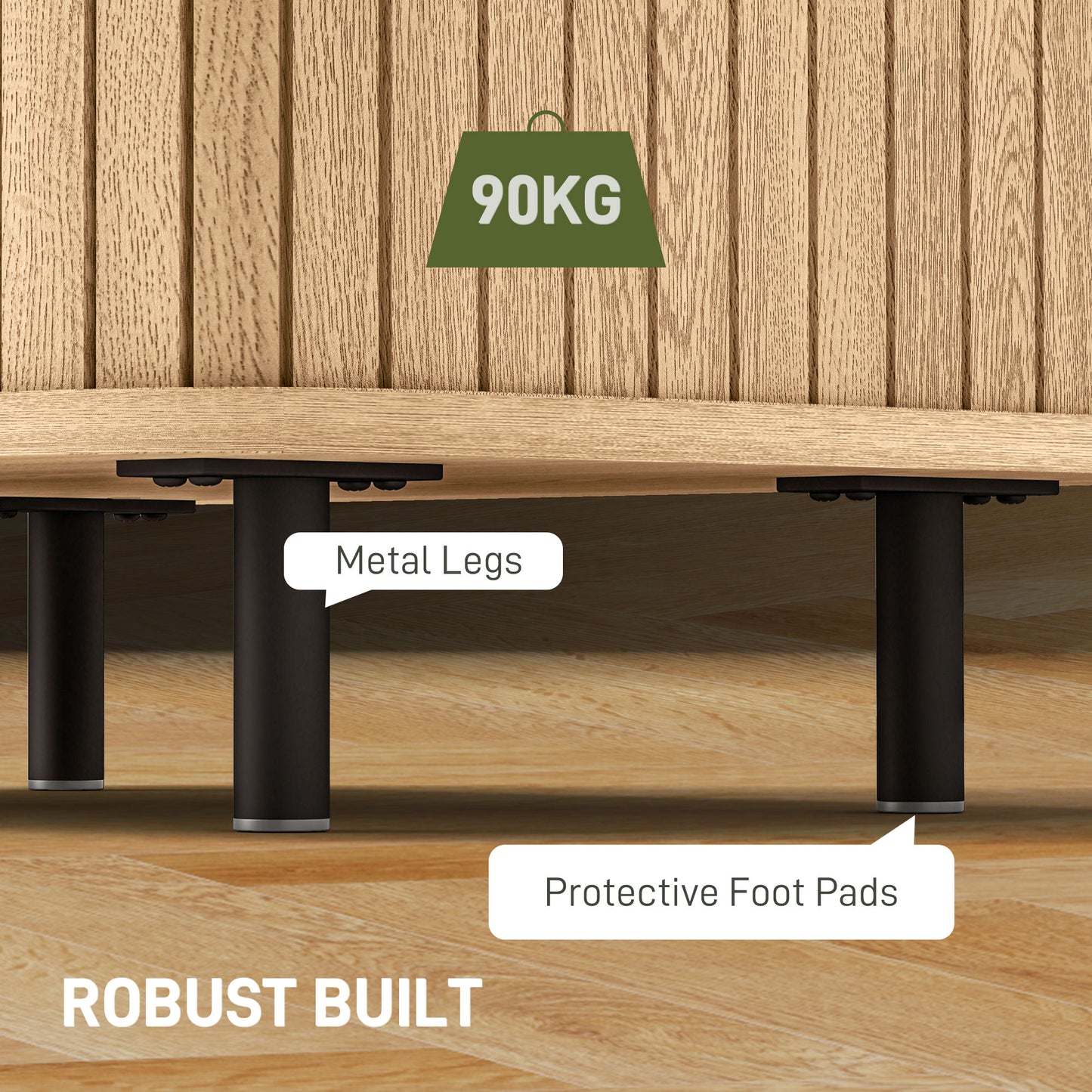 Nordic Nightstands with Sliding Shutter Doors, Oak (Set of 2)