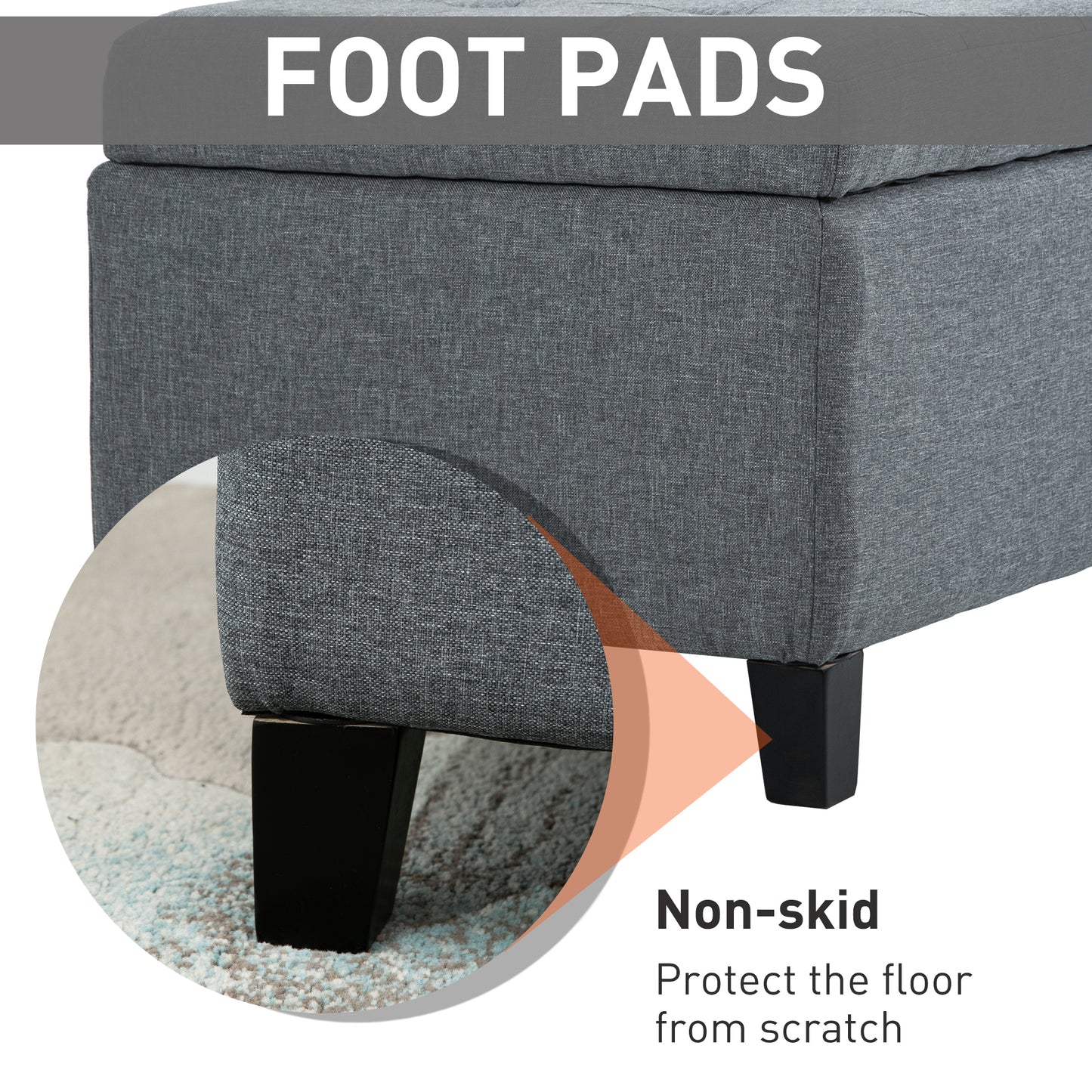 Rectangular Tufted Storage Bench with Wood Feet, Gray
