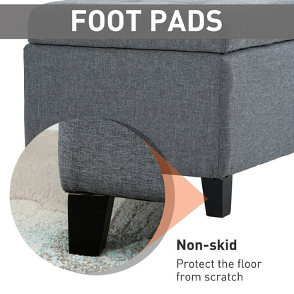 Rectangular Tufted Storage Bench with Wood Feet, Gray