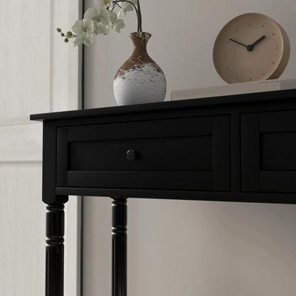 36" Console Table with Classic Turned Legs and Storage, Black
