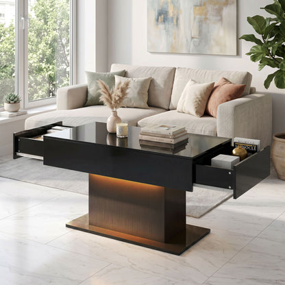 High Gloss LED Coffee Table with Storage, Black