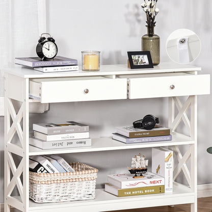 39" Console Table with X-Frame Design and Storage Drawers, White