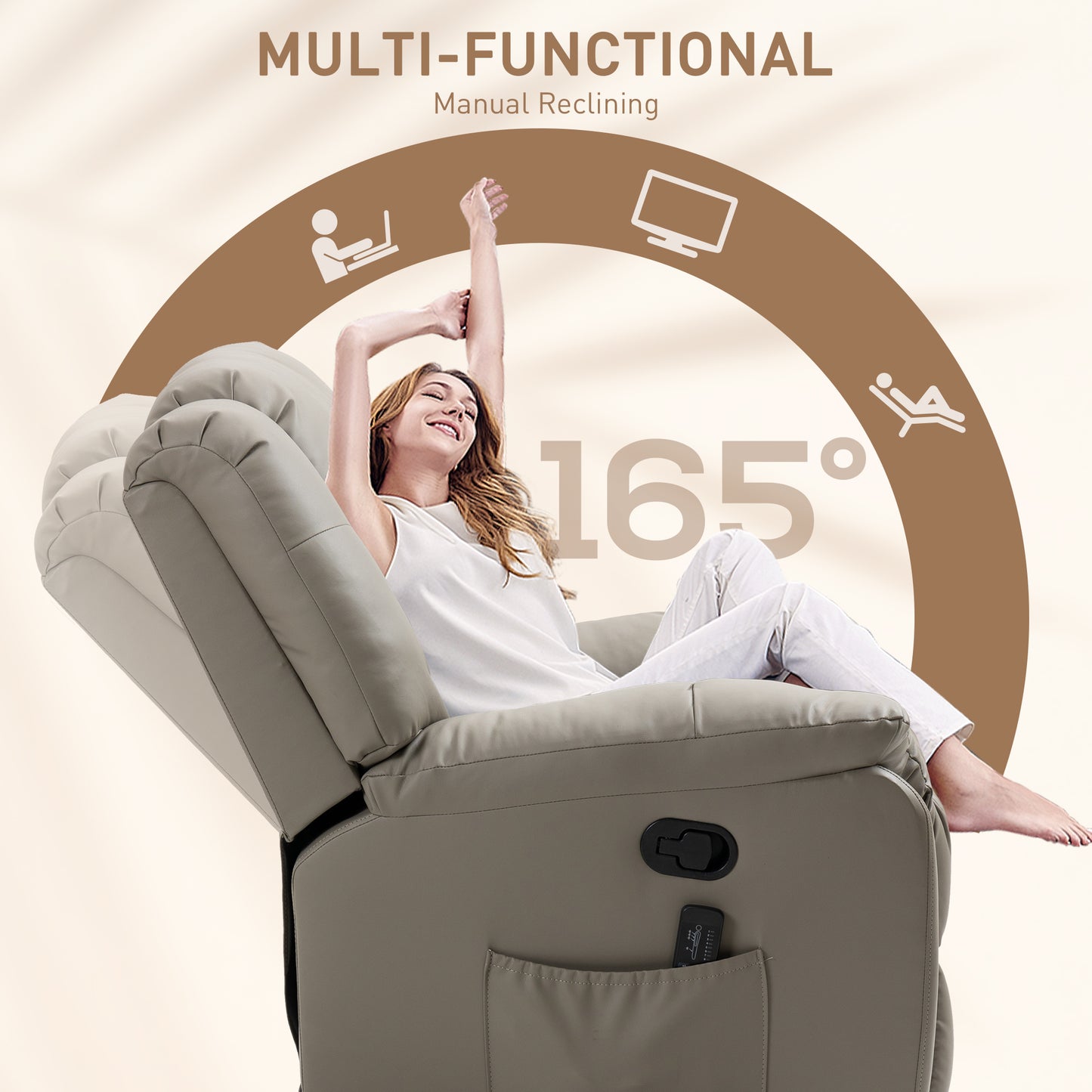 Luxury Massage Recliner Chair with 8 Vibration Points, Grey