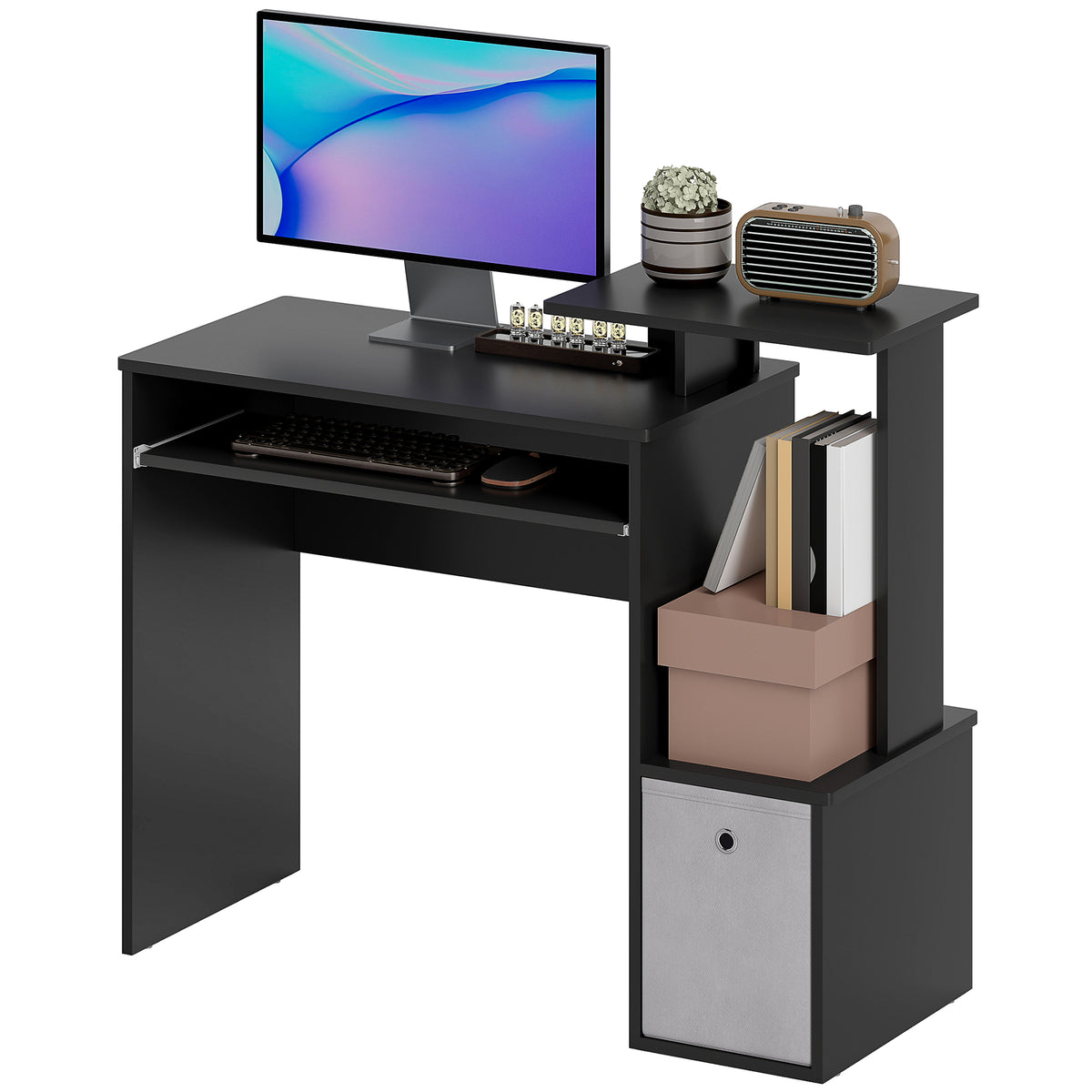 Computer Desk with Keyboard Tray, Drawer and Shelf, Black