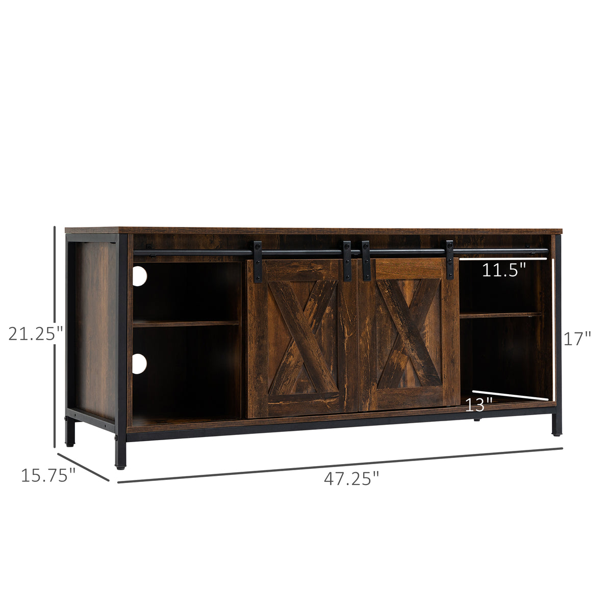 Industrial TV Stand with Sliding Barn Doors for 60" TVs, Brown