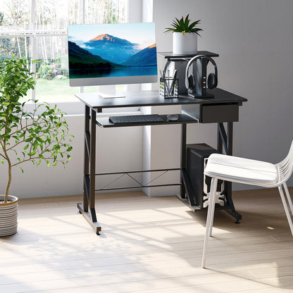 35" Computer Desk with Keyboard Tray and Drawer, Black