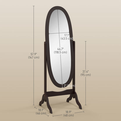 Oval Full Length Standing Mirror, Coffee Frame