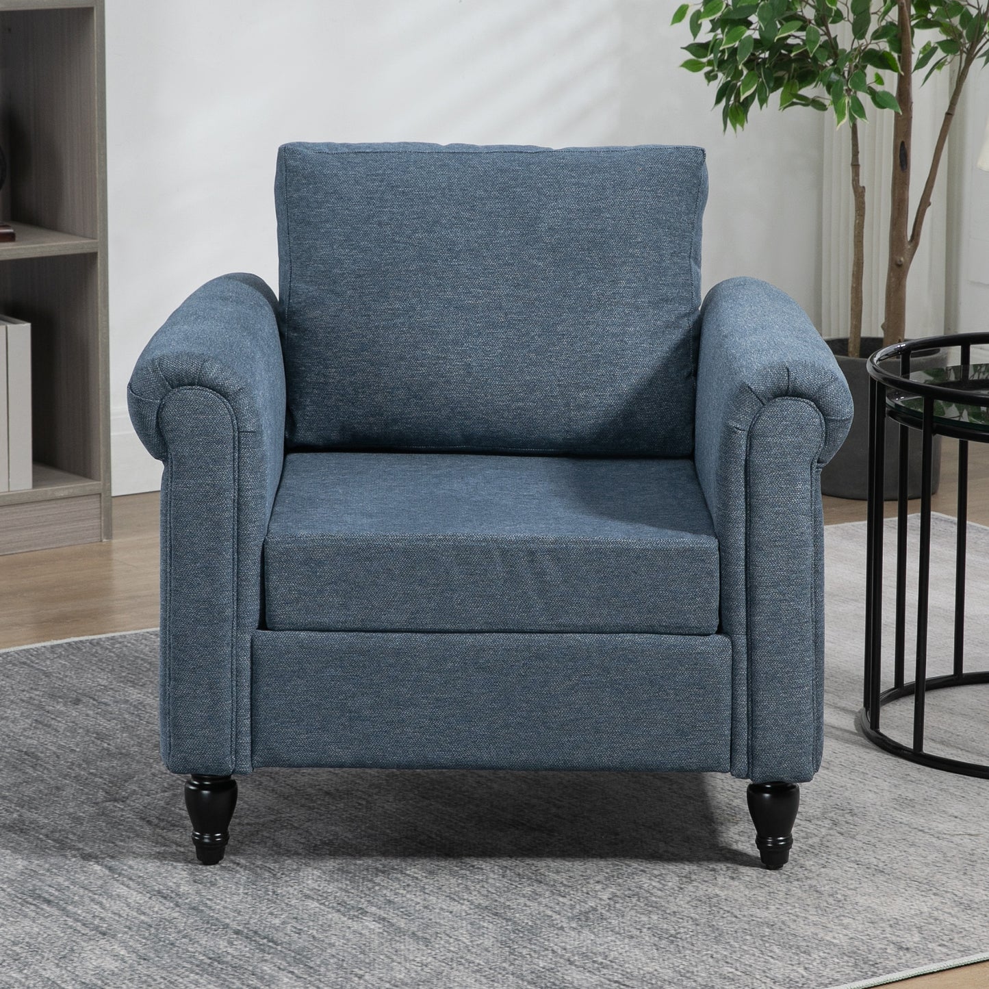 Vintage Armchair, Upholstered Accent Chair with Rolled Arms, Dark Blue