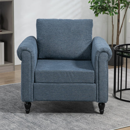 Vintage Armchair, Upholstered Accent Chair with Rolled Arms, Dark Blue