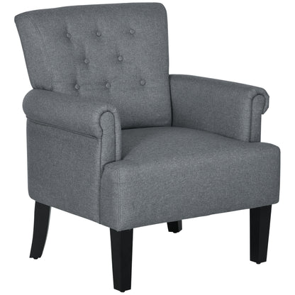 Fabric Accent Chair with Wood Legs and Rolled Arms, Gray